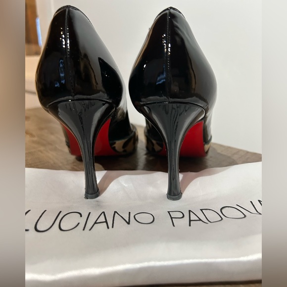 Luciano Padovan black leather pump with leopard print and gold accent - size 37 - Picture 2 of 3